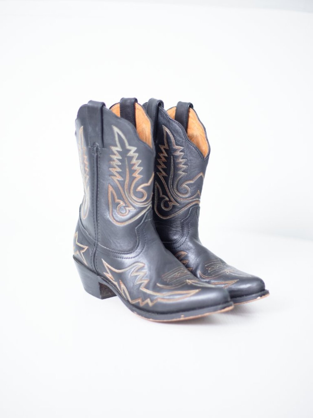 Vintage Cowboy Boots | Black Leather | Gold Stitch Inlay | Women's 8.5 / Men's 7 - Picture 12 of 16